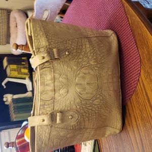 Brahmin Crocodile shoulder tote bone colored handbag